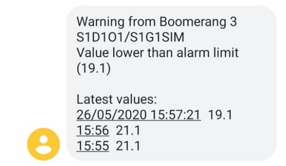 Example alarm SMS